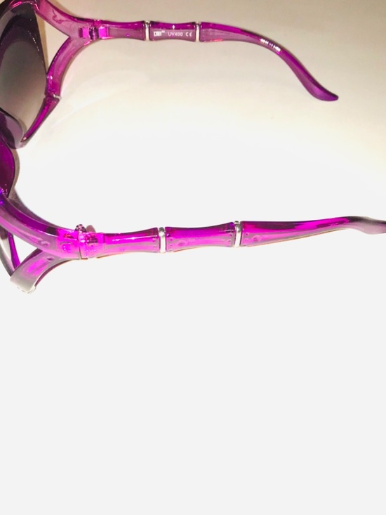 Purple Retro Cyber Sunglasses Silver Notch Detail Black Lens Oval Circle Y2K main image 9